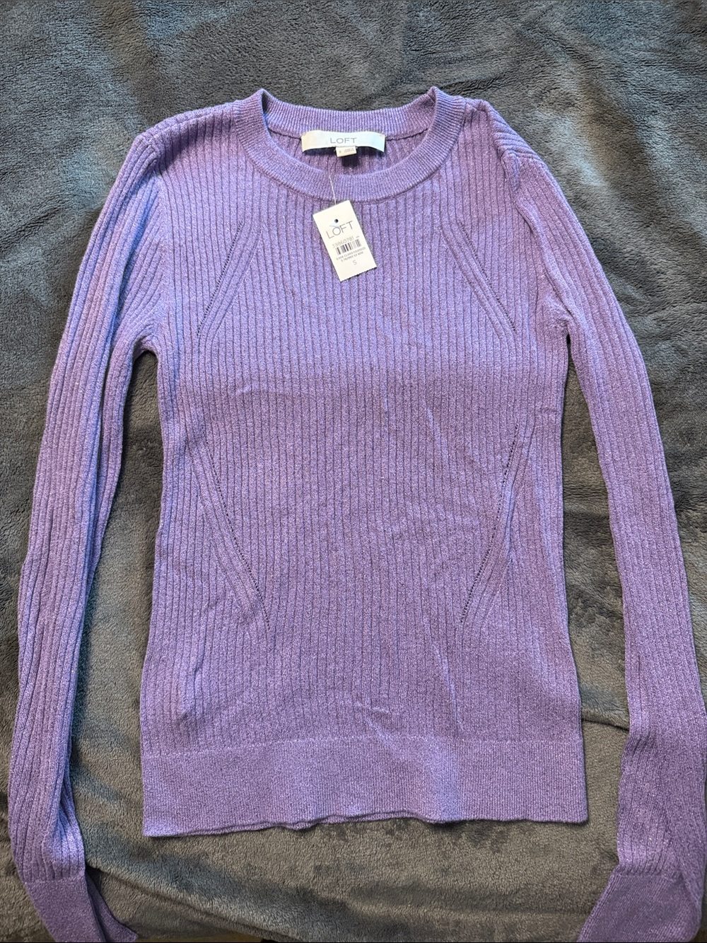 LOFT Purple Ribbed Crewneck Sweater
